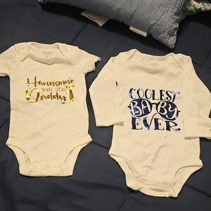 Carter's White Bodysuits with Gold and Blue Text Gold 1 Is 6M Blue 1 Is 9M New
